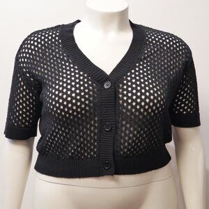 Torrid Plus 2X Black Open Weave Sweater w/ Button Closure and Elbow Sleeve NWOT